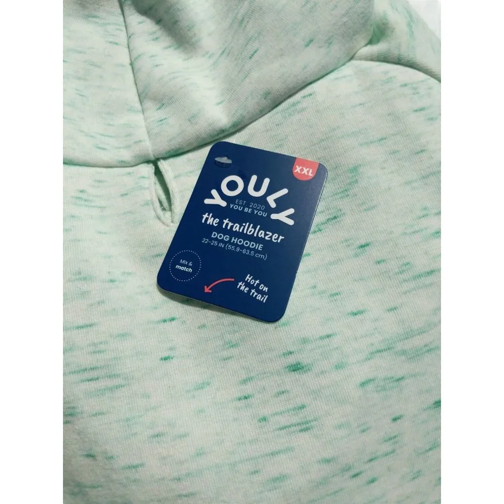 YOULY Trailblazer Dog XXL Hoodie with Pocket Teal Space Dye New
